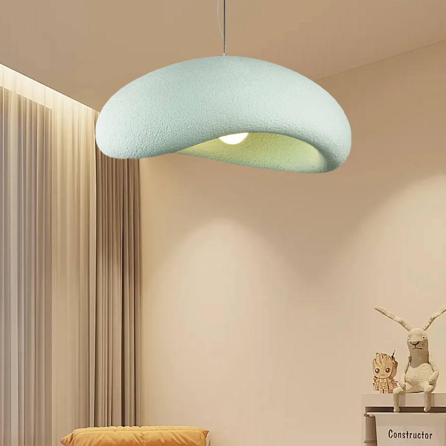 Designer Polystyrene And Metal Cobblestone Bedroom Pendant Light, Blue/Grey