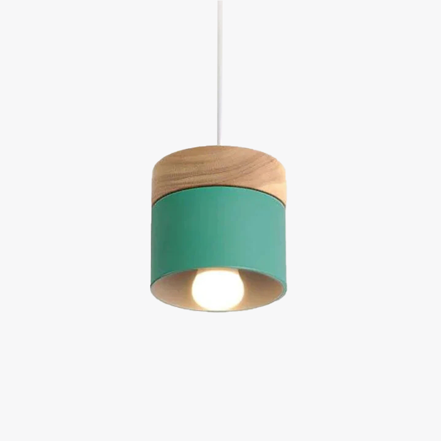 Nordic Metal And Wooden Cylindrical Dining Room Pendant Light, Gray/Green/White/Yellow/Mix