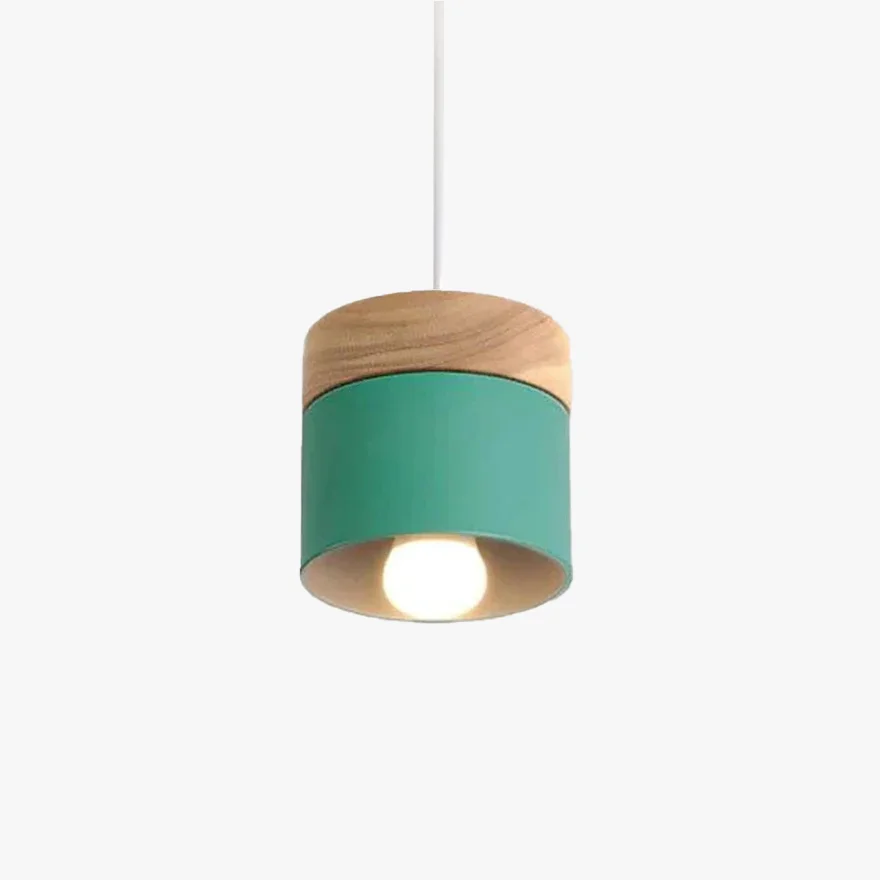 Nordic Metal And Wooden Cylindrical Dining Room Pendant Light, Gray/Green/White/Yellow/Mix