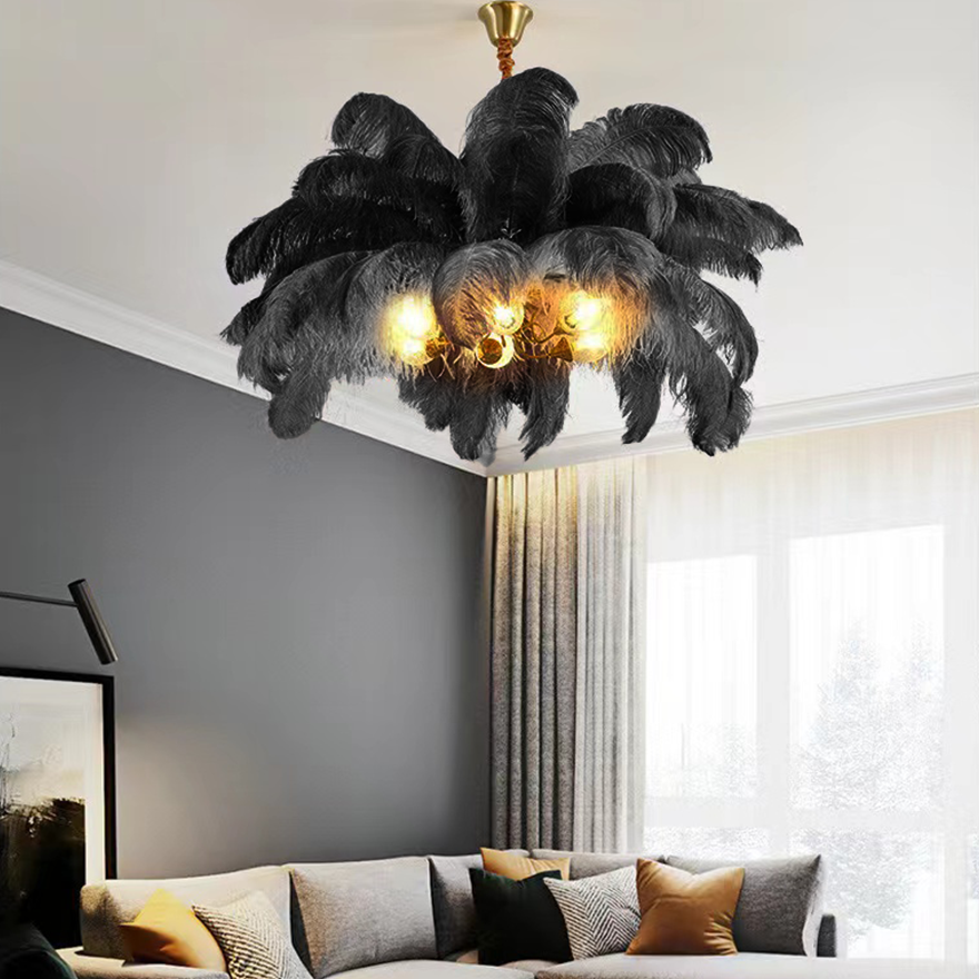 Art Deco Copper And Feather Cluster Bedroom Pendant Light, 8 Color