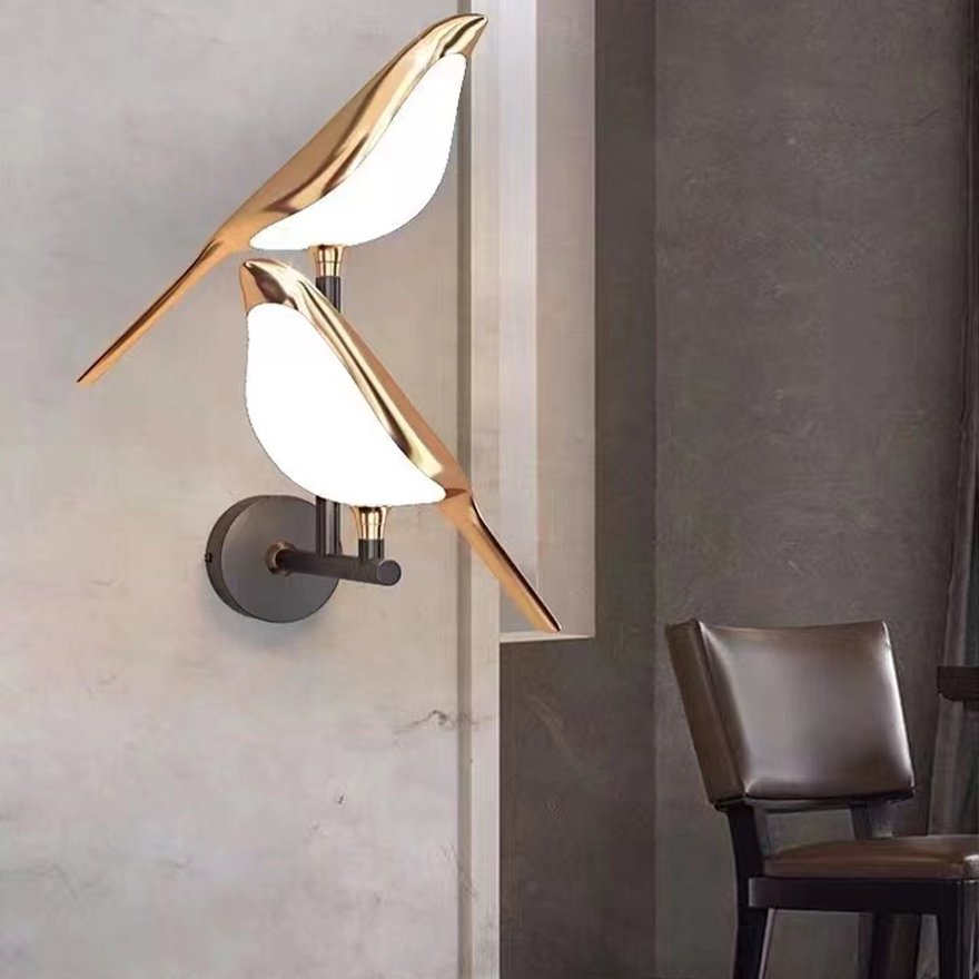 Art Deco Metal And Acrylic Magpie Bird Bedroom Wall Lamp, Gold