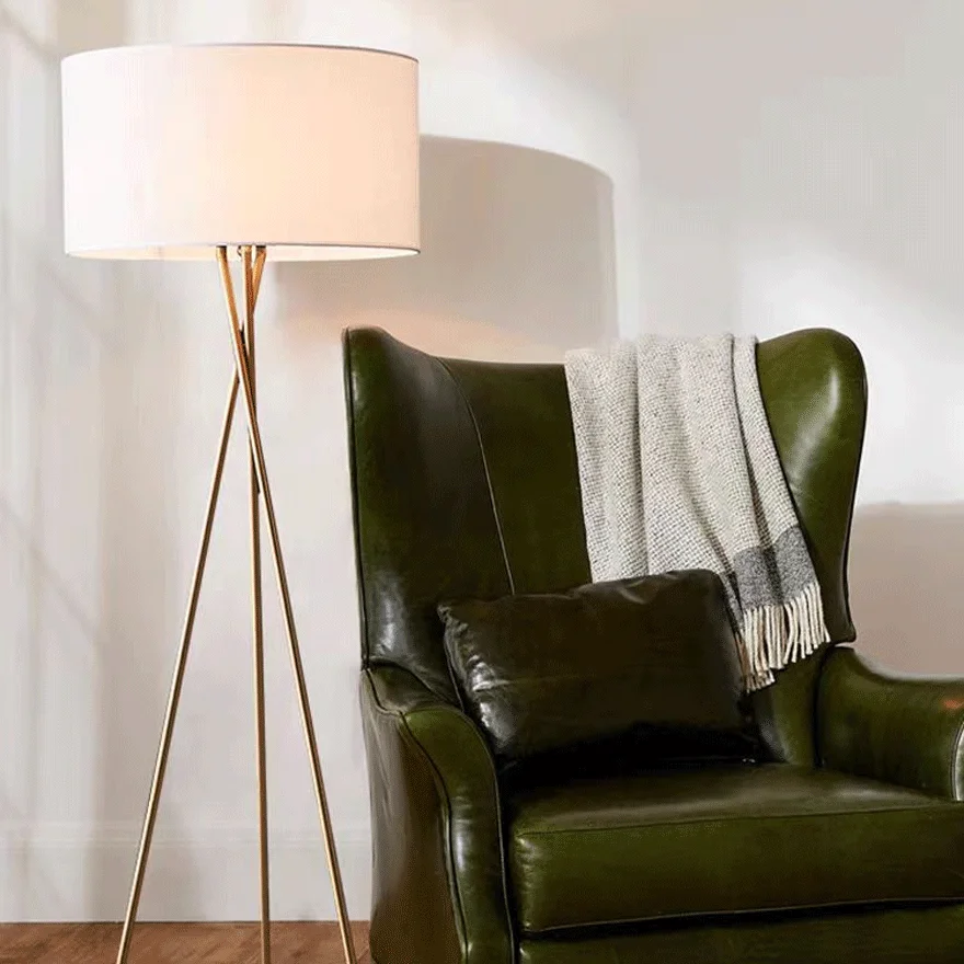 Unusual Metal Tripod Living Room Floor And Table Lamp, Gold