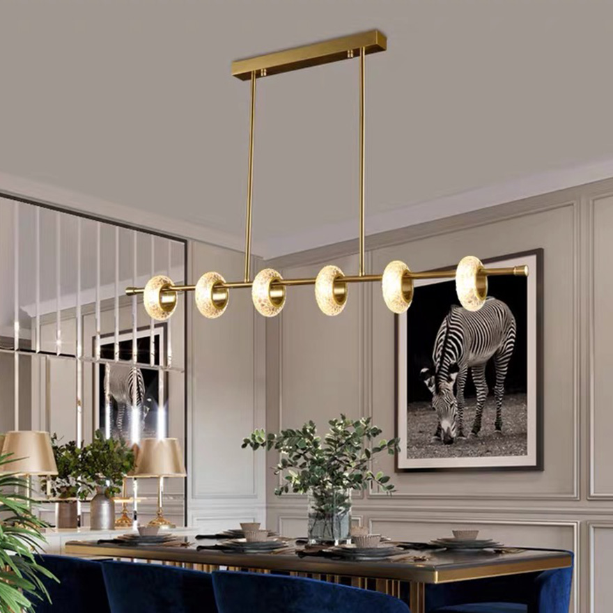 Designer Metal And Acyli Linear Kitchen Island Pendant Light, Gold