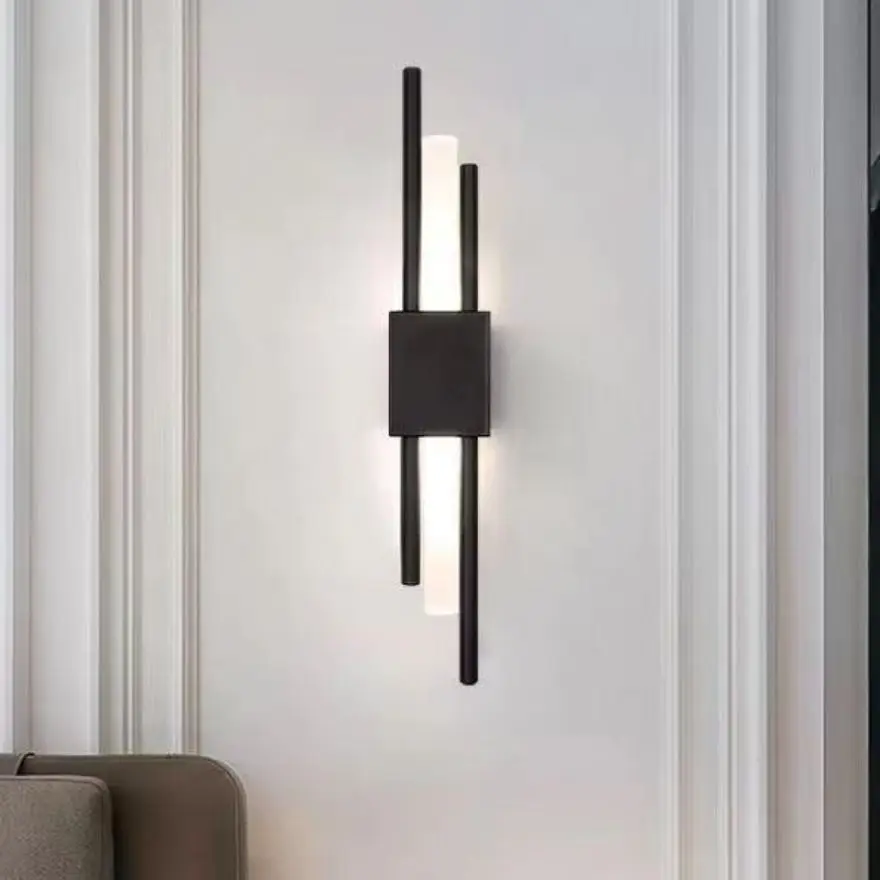 Nordic Metal Linear Bedroom Wall Light, Black/Black-gold/Gold