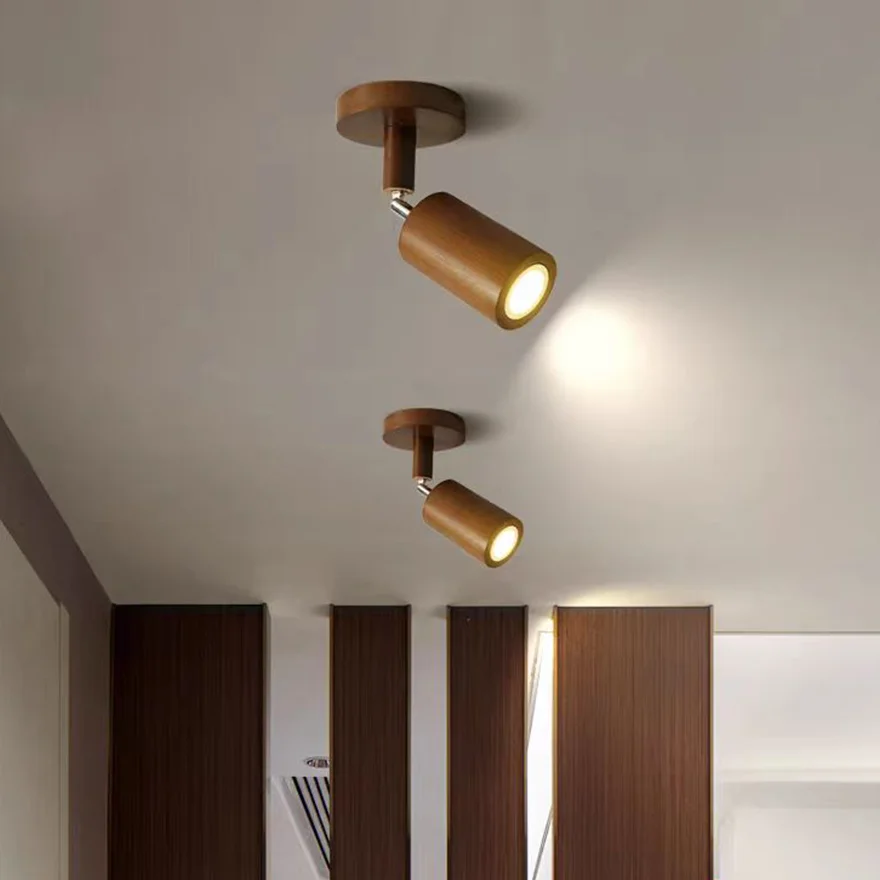 Unusual Metal And Wooden Cylindrical Dining Room Wall Lamps, "Log Color/Walnut/Natural Wood