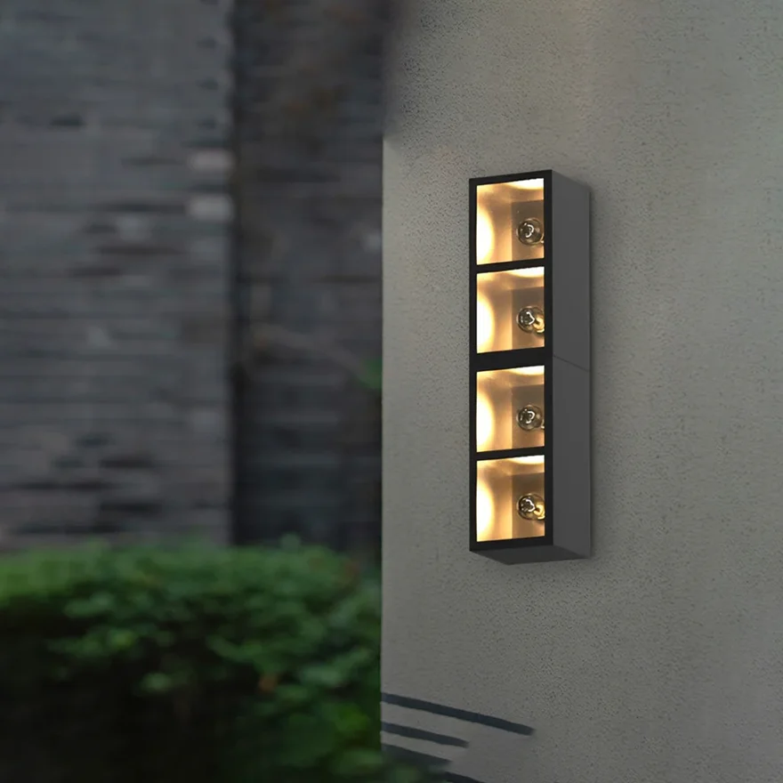 Modern  Metal And Glass Cube Outdoor Wall Lamp, Black