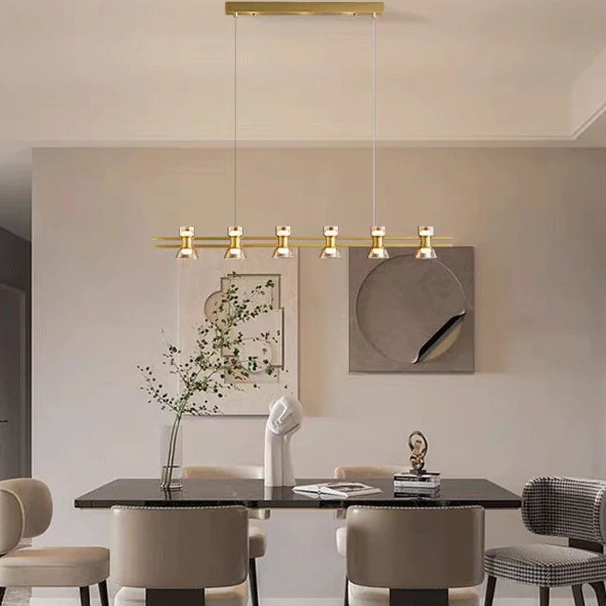 Designer Pure Copper And Glass Linear Dining Room Pendant Light, Black/Gold