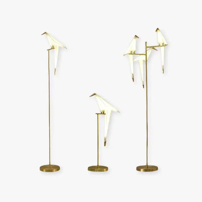 Contemporary Metal Bird Indoor Floor Lamp, Gold