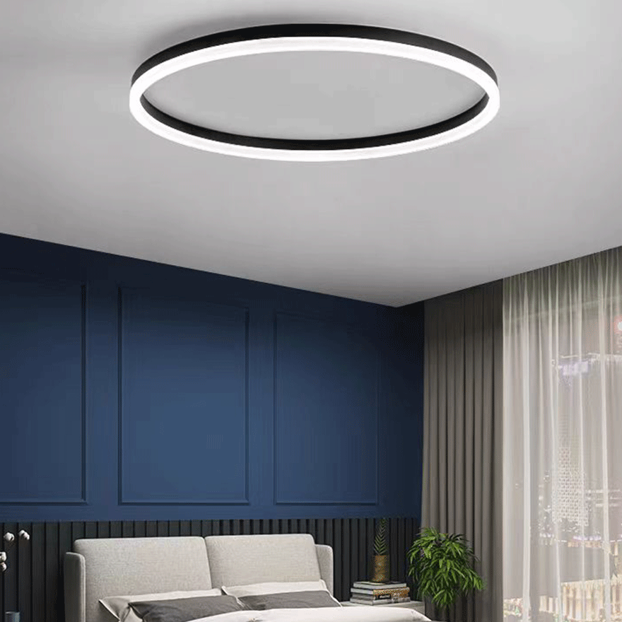 Modern Metal And Acrylic Round Living Room Ceiling Light, Black, Trichromatic Light