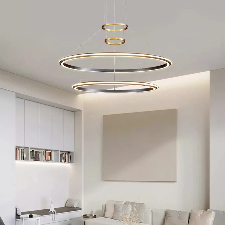 Modern Metal And Acrylic Ring Dining Room Pendant Light, Black