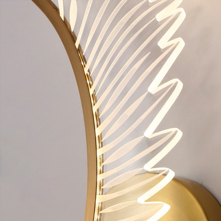 Art Deco Metal And Acrylic Feather Study Room Wall Lamp, Gold/Clear