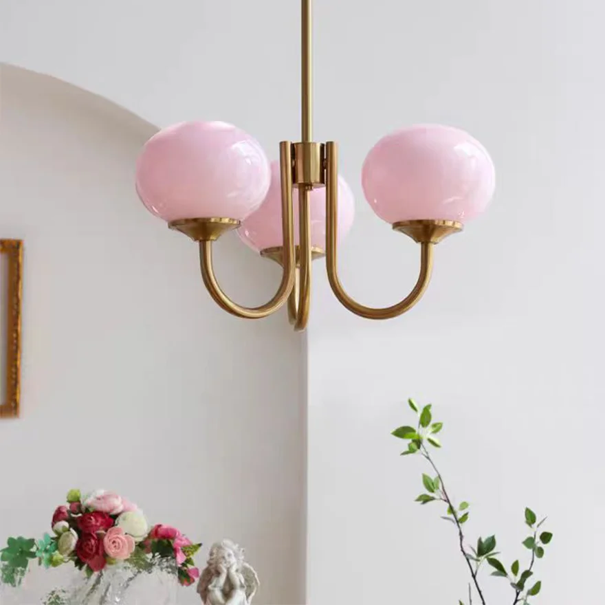 Morandi And Retro Metal And Glass Cluster Study Room Pendant Light, Beige/Pink/White