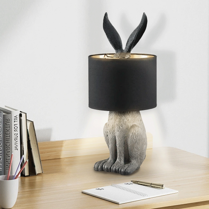 Rabbit Table Lamp hite Resin Nightstand Light for Study Room Office