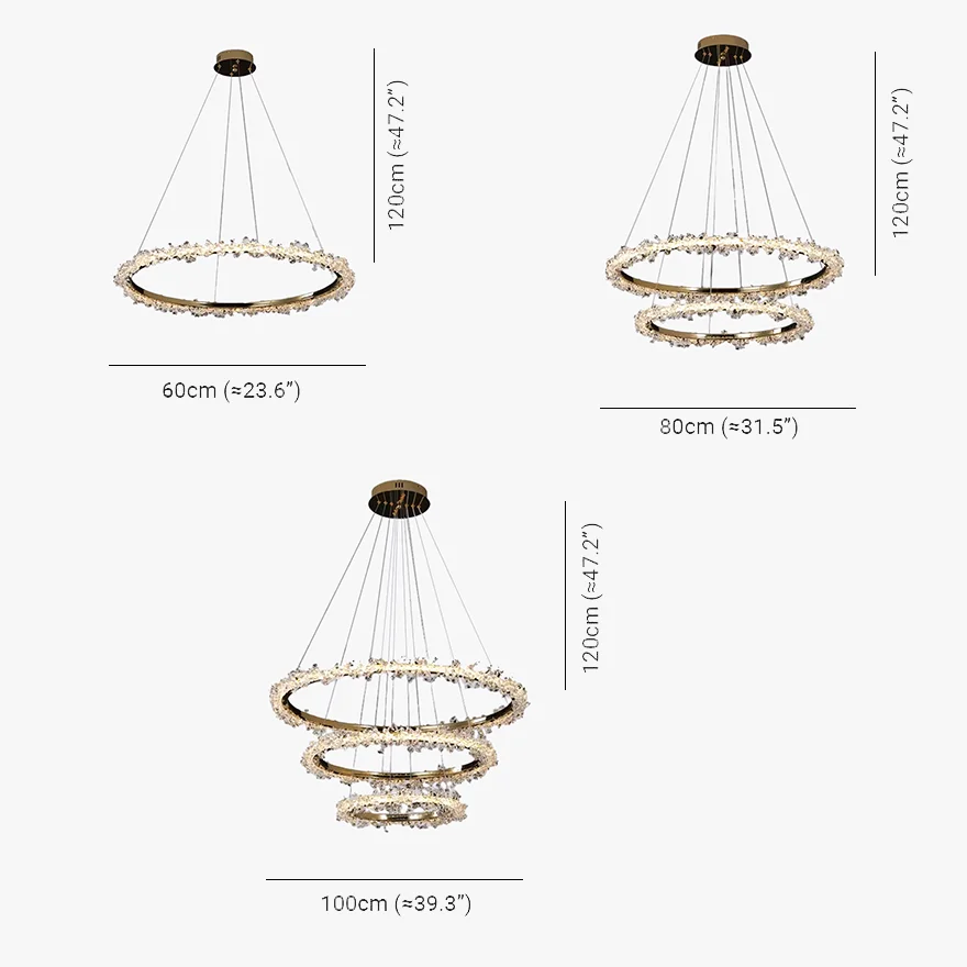 Royal Metal And Crystal Annular Living Room Chandelier Pendant Light, Gold