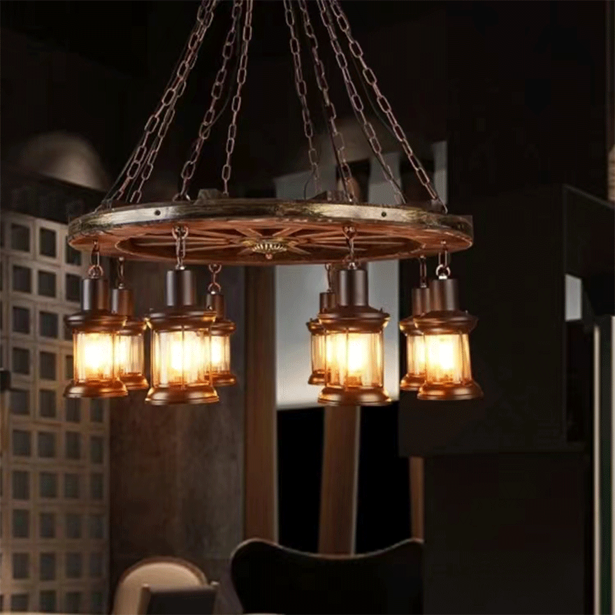 Retro Metal And Wooden Rudder Dining Room Pendant Light, Burlywood