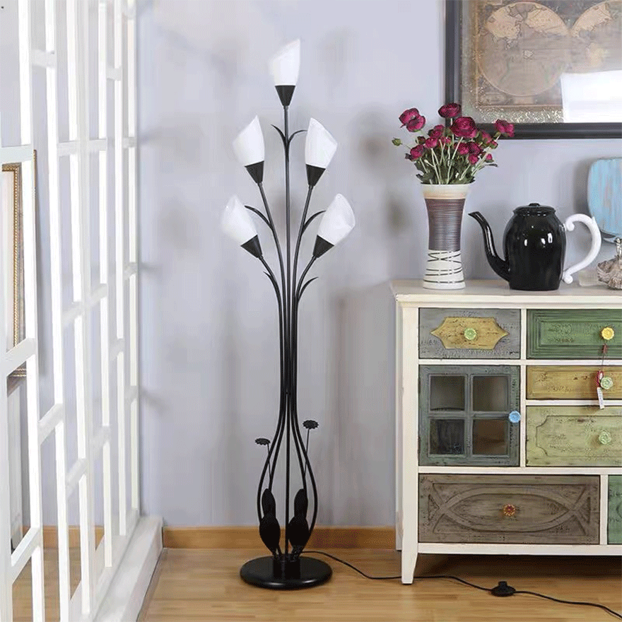 Natural Metal And Acrylic Flower Branching Living Room Floor Lamp, Black