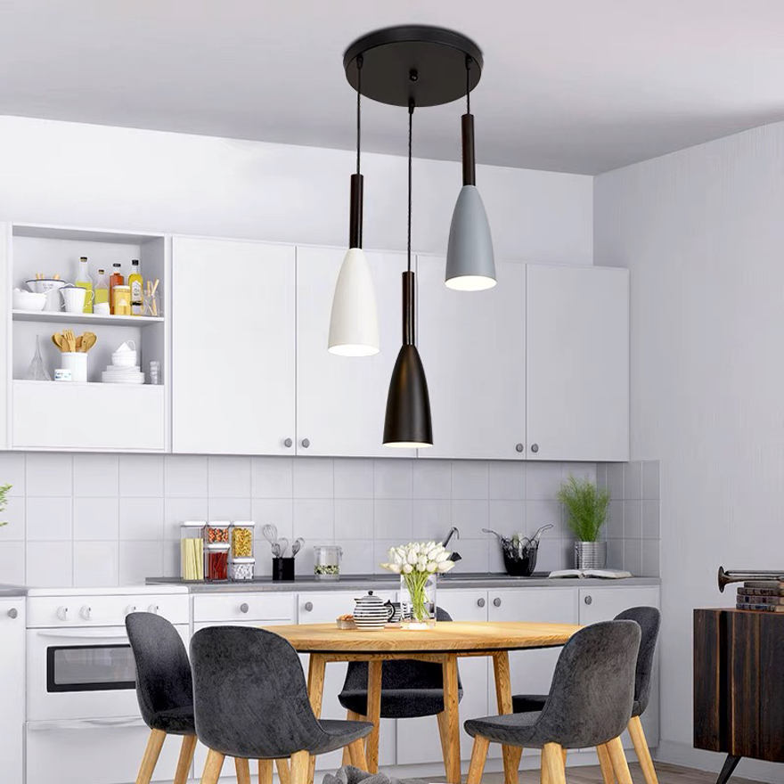 Nordic Metal And Wood Conical Kitchen Pendant Light, Black/White/Gray/Mix