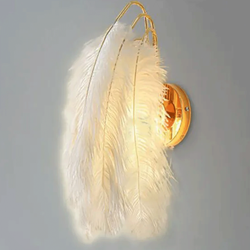 Art Deco Metal And Feather Feather Living Room Wall Lamp, White