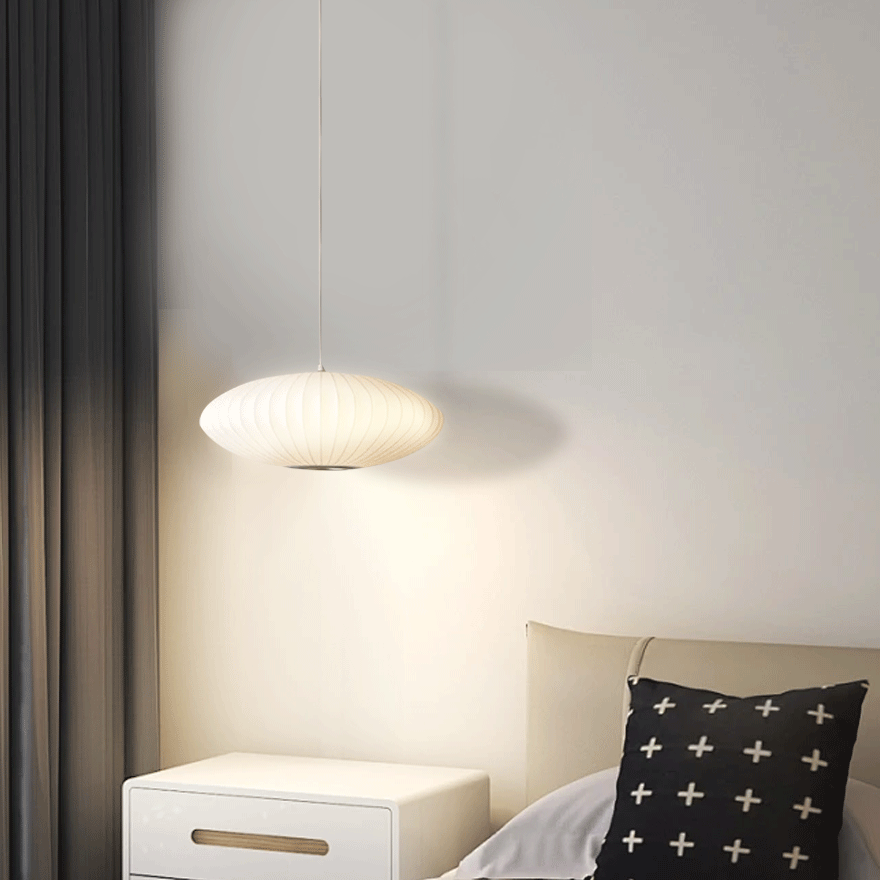 Scandinavian Metal And Fabric Lantern Living Room Pendant Light, White