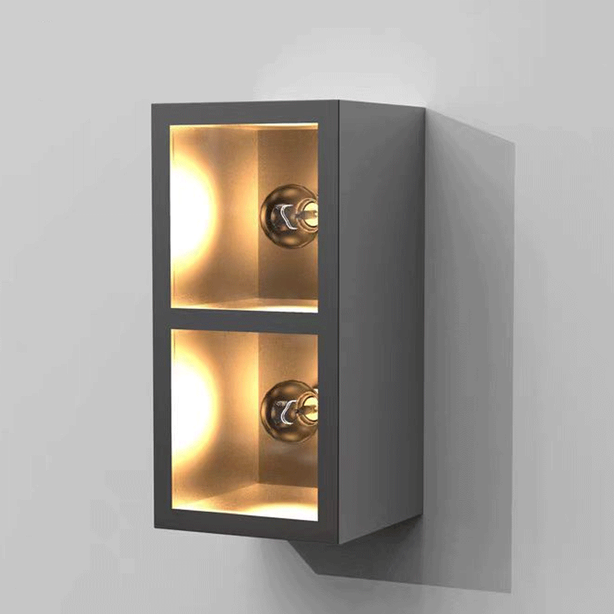 Modern  Metal And Glass Cube Outdoor Wall Lamp, Black