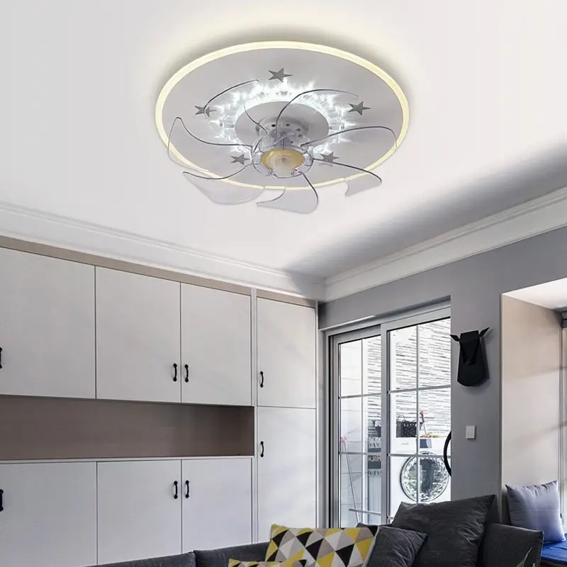 Designer Metal And Acrylic Geometric Children's Room Ceiling Fan with Light, White