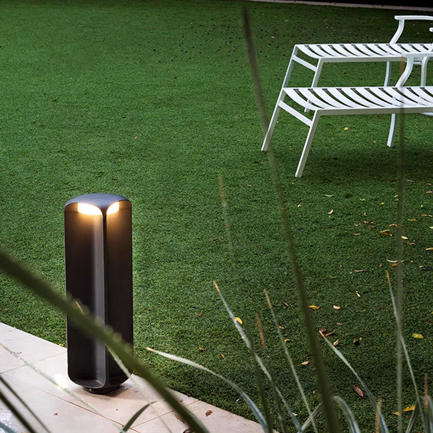 Minimalist Metal And Glass Cylindrical Outdoor Floor Lamp, Black/Grey