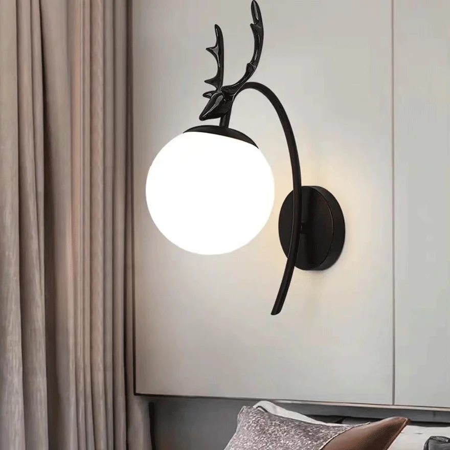 Modern Metal And Glass Deer Dining Room Wall Lamp, Black/Gold