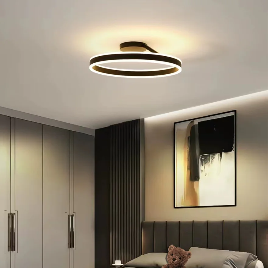 Modern Metal Annular Hallway Ceiling Light, Black/White, Trichromatic Light