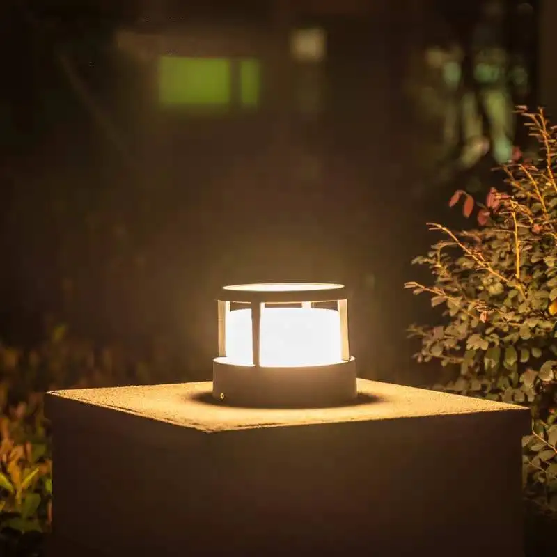 Contemporary Metal And Acrylic Rectangular Outdoor Pillar Light, Trichromatic Light