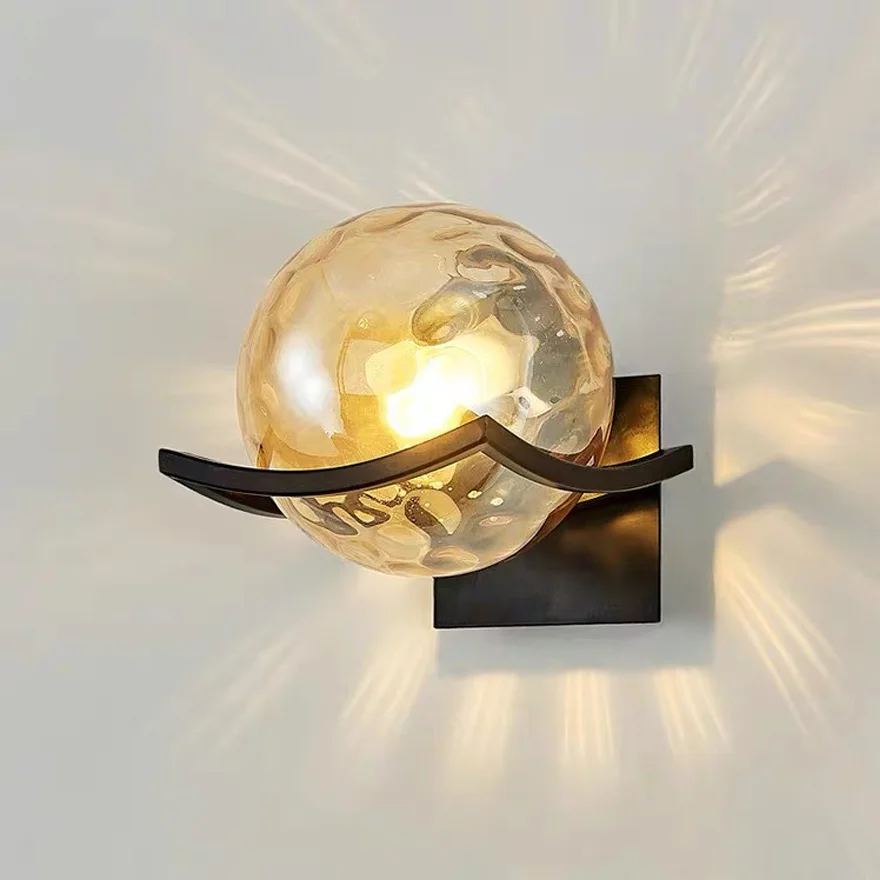 Designer Metal And Glass Globular Bathroom Wall Lamp, Black