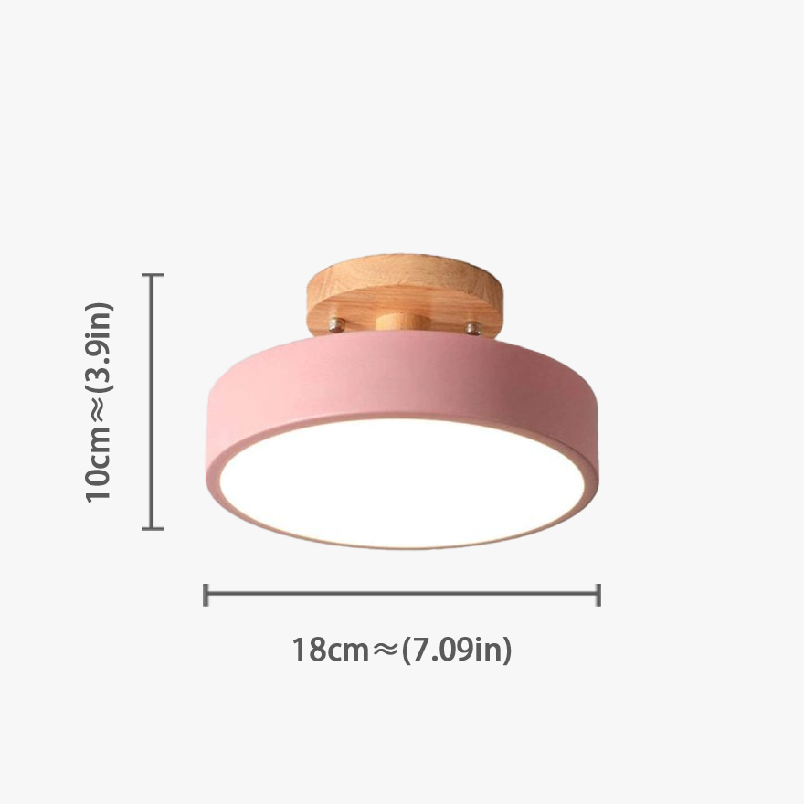 Modern Wooden And Acrylic Round Dining Room Ceiling Light, Gray/Green/Pink/White/Wood, Trichromatic Light