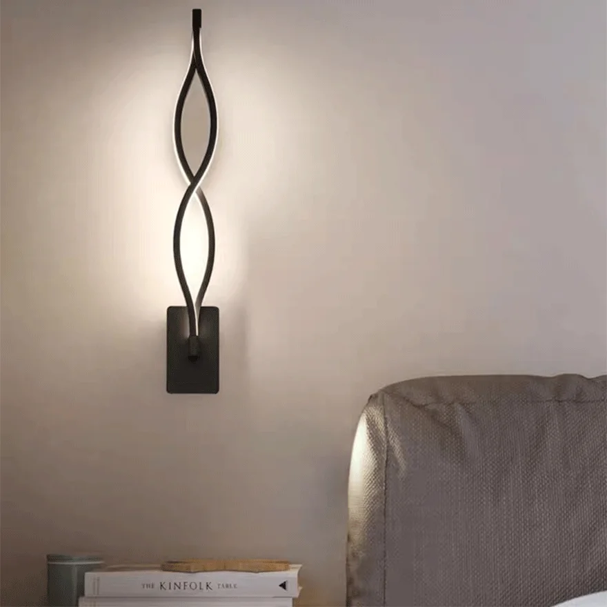 Modern Metal Wave Bedroom Wall Lamp, Black/White