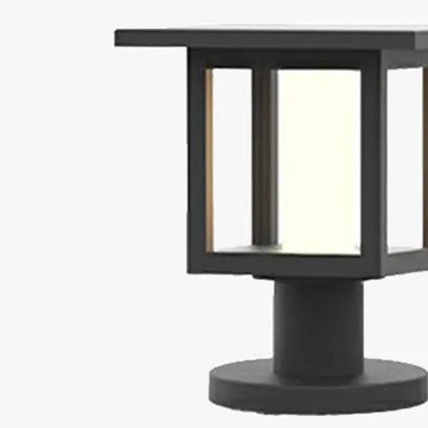 Modern Metal And Glass Square Outdoor Bollard Light, Black