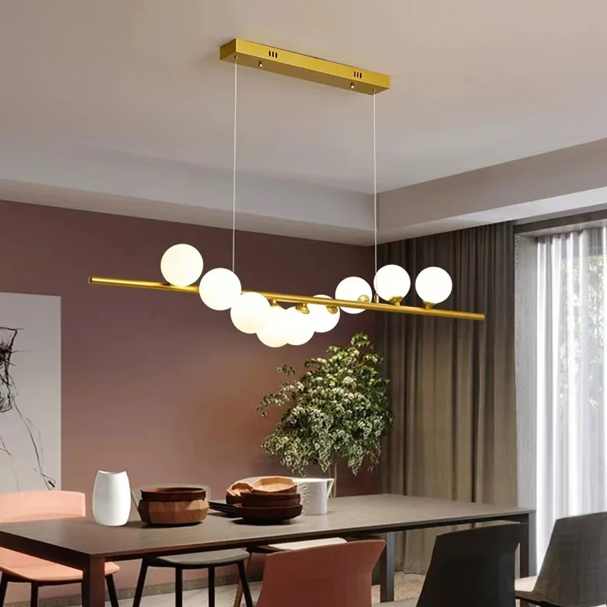 Designer Metal And Glass Linear Living Room Pendant Light, Gold