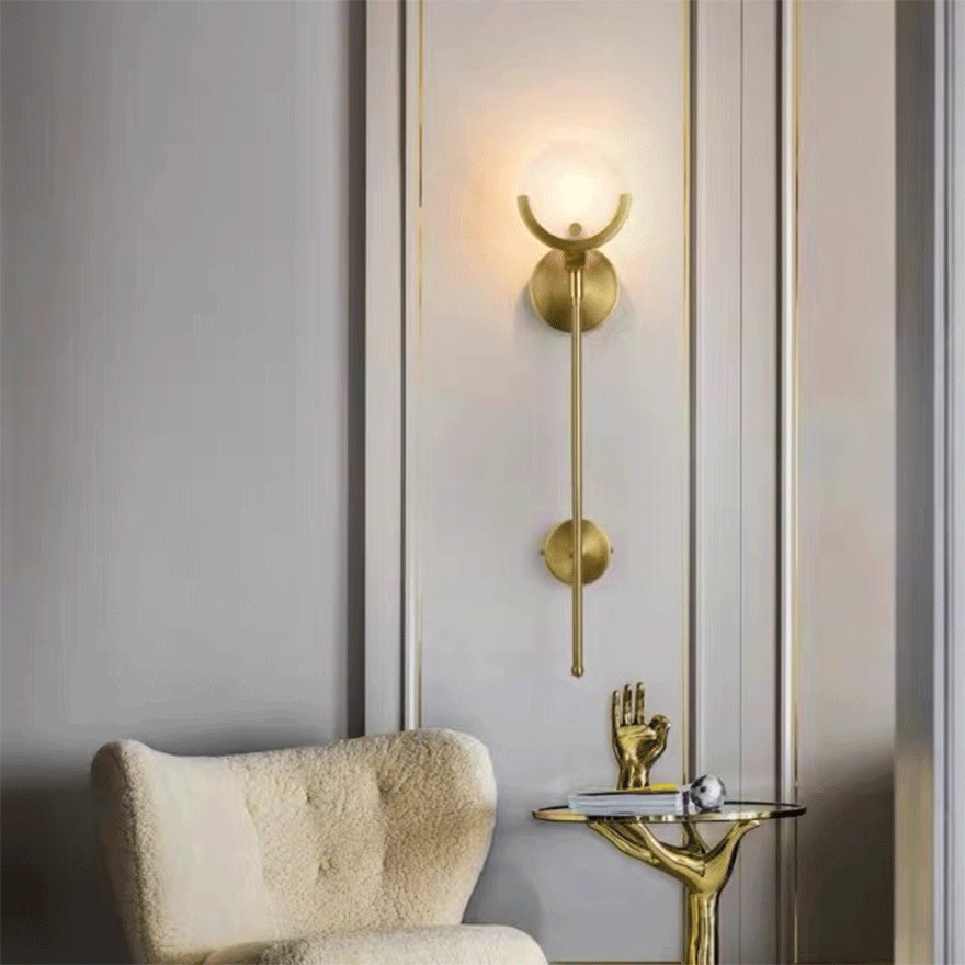 Modern Metal Long Pole Living Room Wall Lamp, Gold