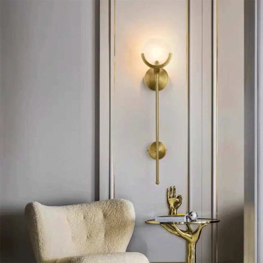 Modern Metal Long Pole Living Room Wall Lamp, Gold