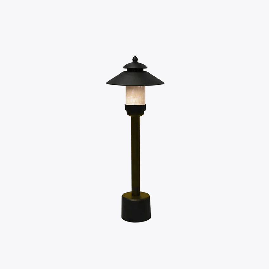 Minimalist Metal And Marble Hooded Outdoor Path Light, Black