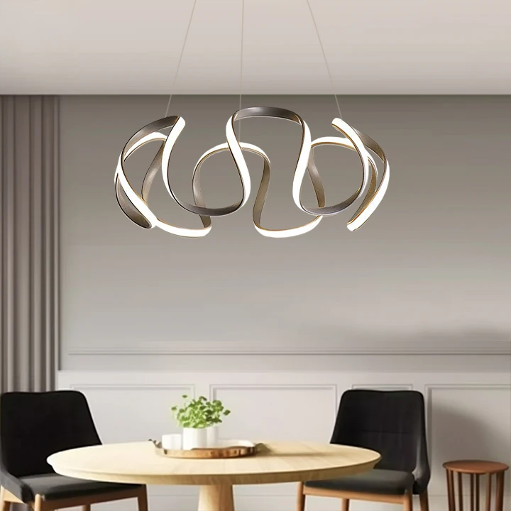 Modern Metal And Acrylic Wave Dining Room Pendant Light, Brown/Gold/Gray