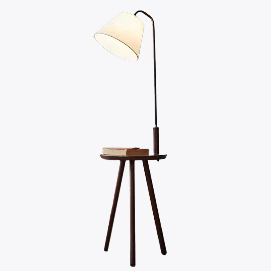 Unusual Metal And Wood And Fabric Hooded Living Room Floor Lamp, Walnut/Natural Wood