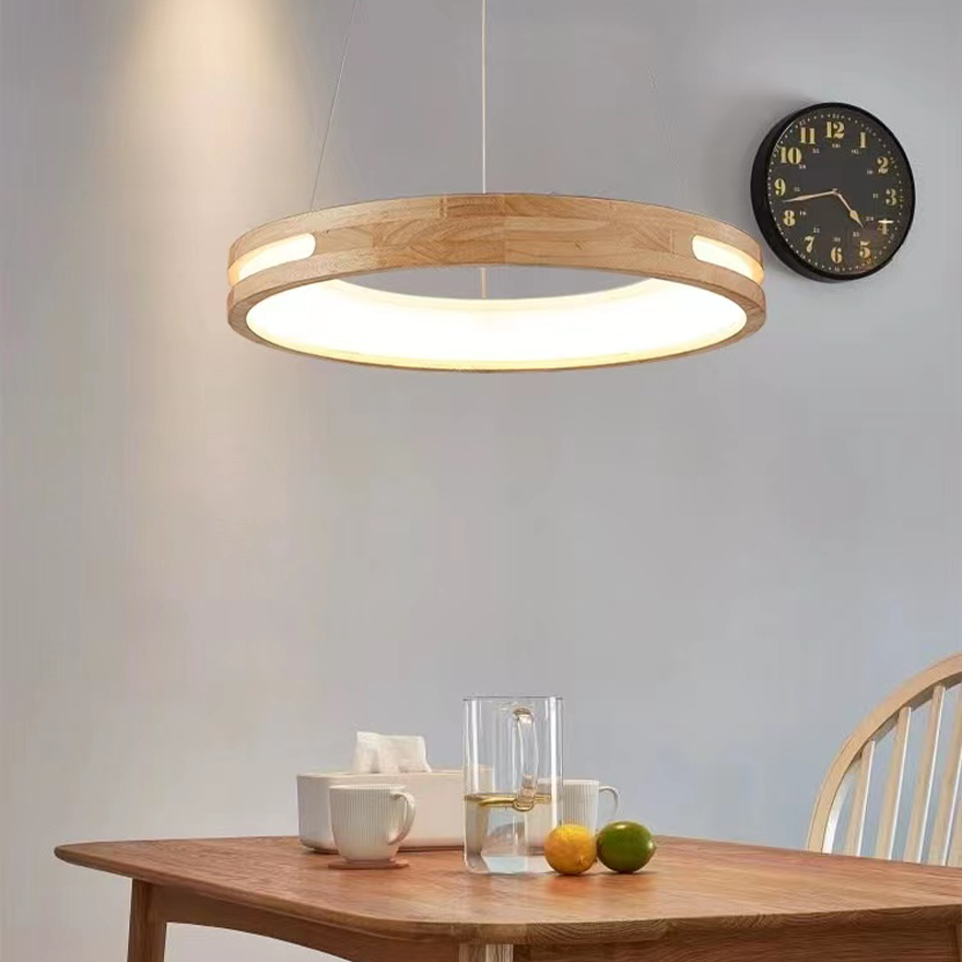 Unusual Wooden And Acrylic Ring Study Room Pendant Light, Log Color