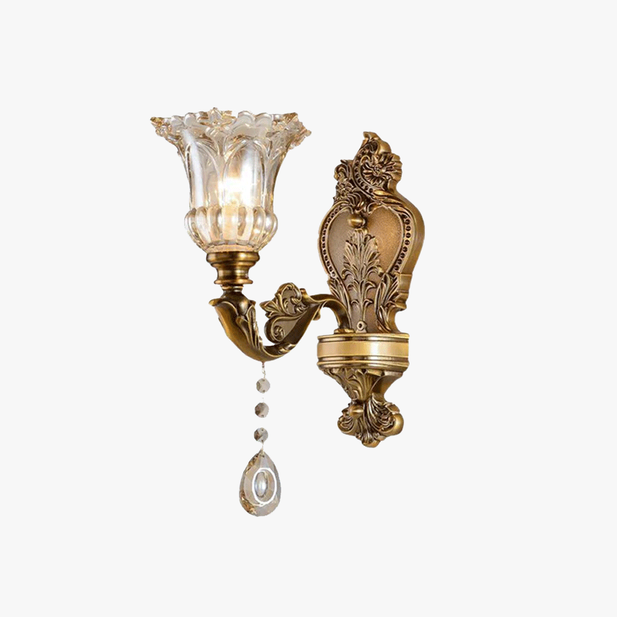 Royal Metal And Glass Floral Study Room Wall Lamp, Gold