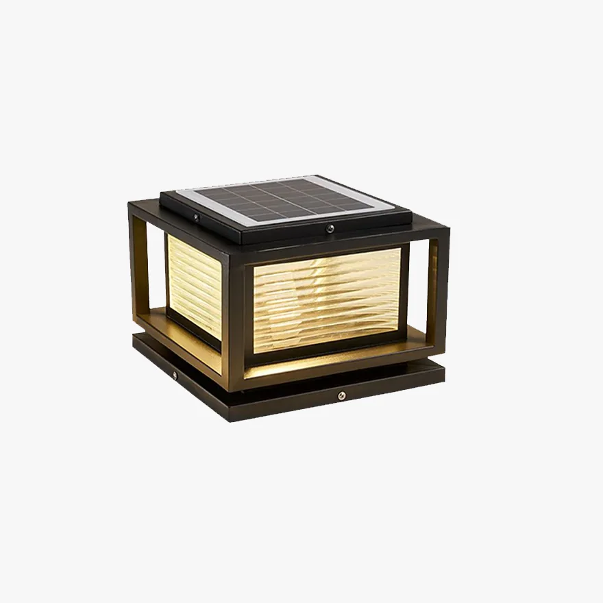 Contemporary Metal And Glass Rectangular Courtyard Outdoor Lamp, Black