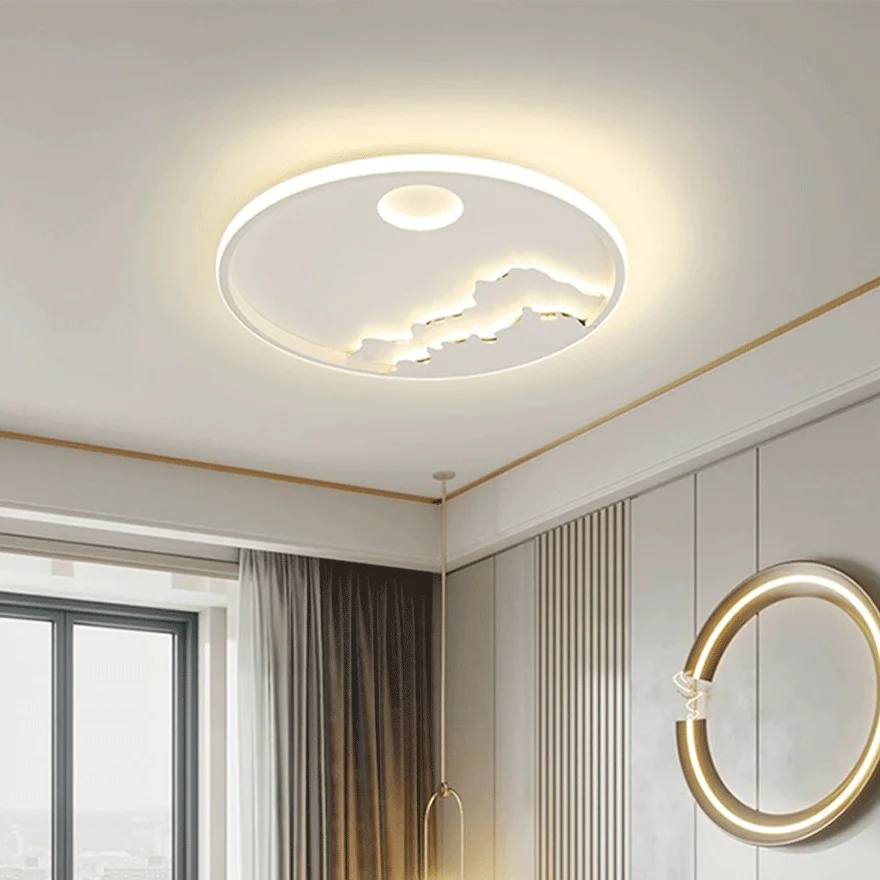 Modern Metal Round Bedroom Ceiling Light, Black/White, Trichromatic Light