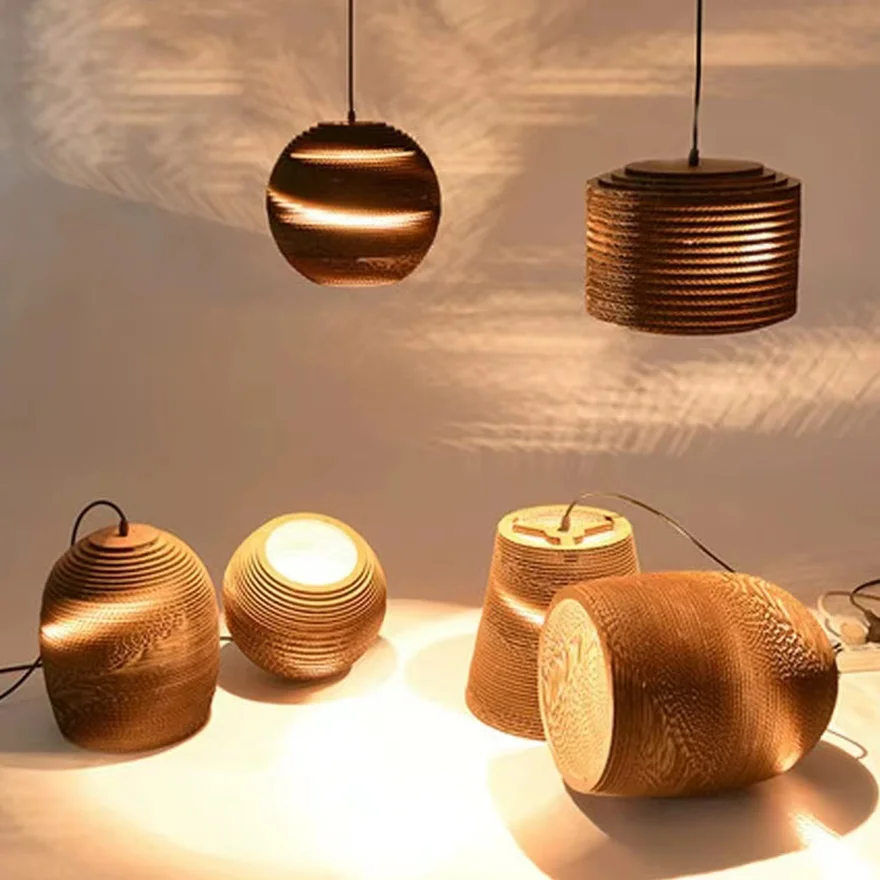 Boho Paper Geometric Dining Room Pendant Light, Log Color