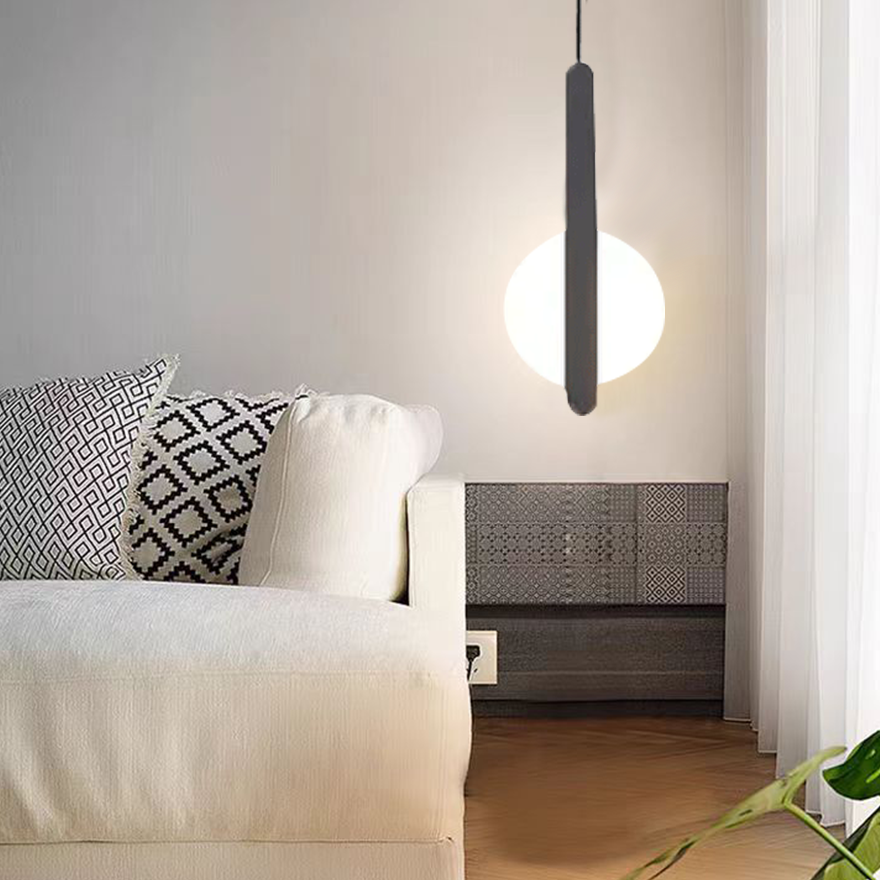 Minimalist Metal And Acrylic Geometric Bedroom Pendant Light, Black/White, Trichromatic Light