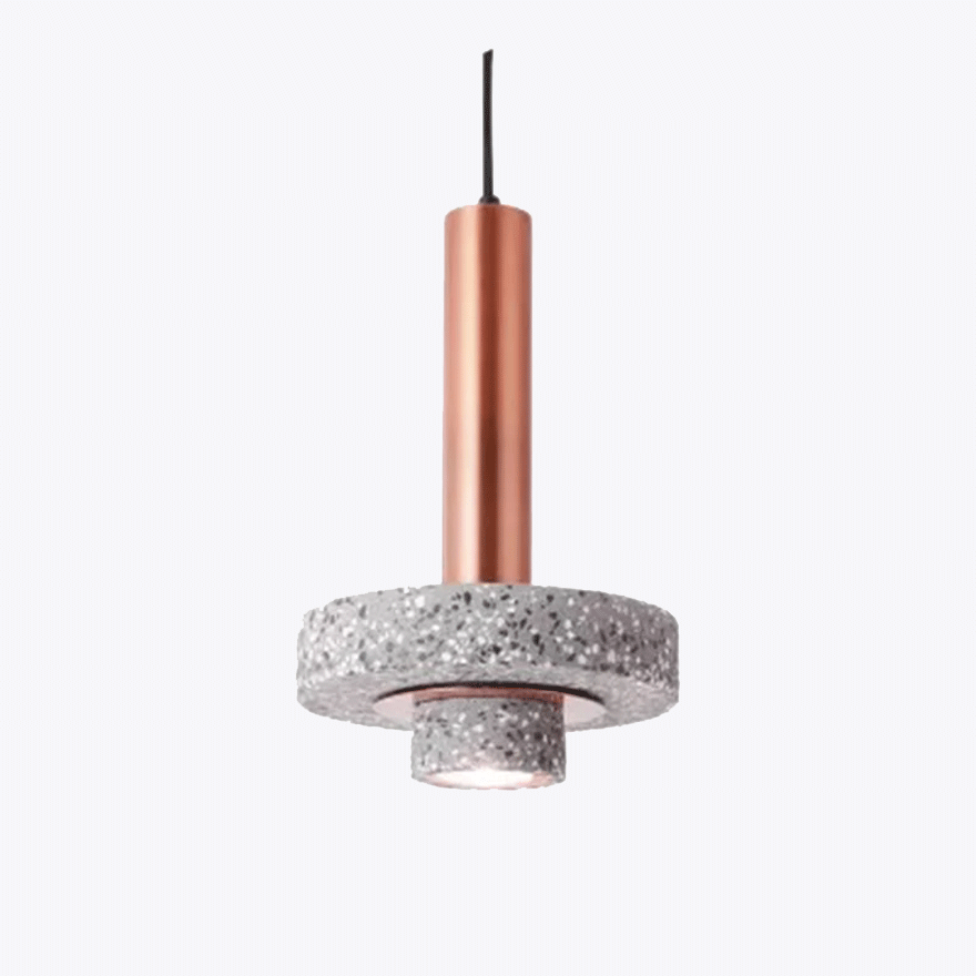 Modern Metal And Stone Round Dining Room Pendant Light, Blue/Grey/Pink/White