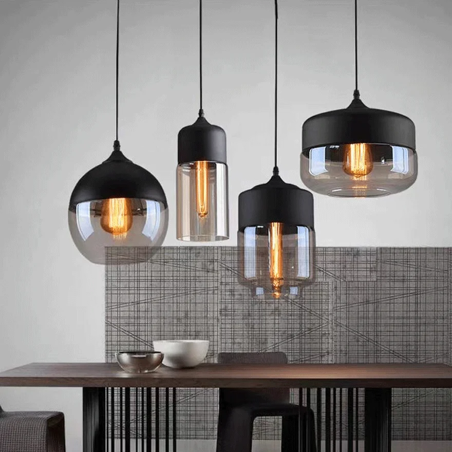 Modern Metal And Glass Geometric Living Room Pendant Light, Black