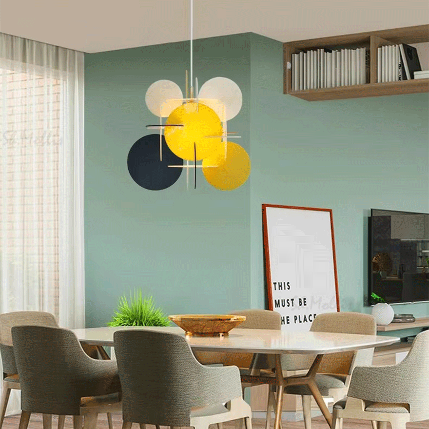 Art Deco Acrylic Round Dining Room Pendant Light, Colorful