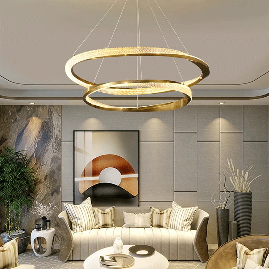 Modern Metal And Acylic Ring Bedroom Pendant Light, Gold/Silver