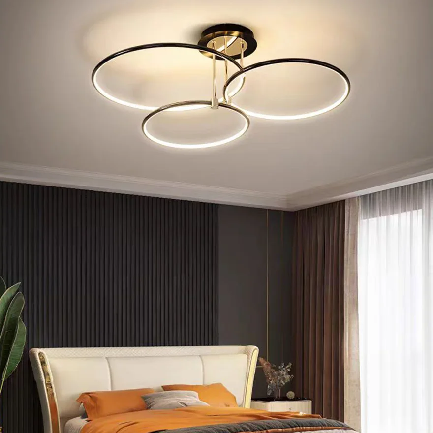 Modern Metal Round Dining Room Ceiling Light, Black/Gold